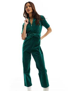 & Other Stories Belted Corduroy Jumpsuit – Emerald Green – EU 34